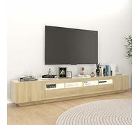 Homgoday TV Stand with LED Lights, Modern TV Console Media Unit with Open Shelves and RGB Lighting, Sonoma Oak Wooden TV Cabinet, 260x35x40 cm for Living Room Entertainment Centre