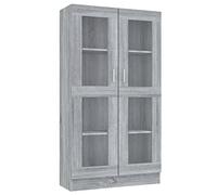 Homgoday Vitrine Cabinet, Bookcase with Glass Doors, Freestanding Display Storage Cabinet for Living Room Office Sideboard with Shelving Unit Grey Sonoma 82.5x30.5x150 cm Engineered Wood
