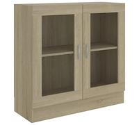 Homgoday Vitrine Cabinet, Bookcase with Glass Doors, Freestanding Display Storage Cabinet for Living Room Office Sideboard with Shelving Unit Sonoma Oak 82.5x30.5x80 cm Engineered Wood