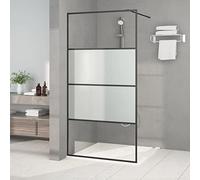 Homgoday Walk Shower Wall in Black 100 x 195 cm Semi-Frosted ESG Glass, Fixed Shower Wall, Wall Shower Group, Sliding Shower Wall, Walk-in Shower Wall for Bathroom