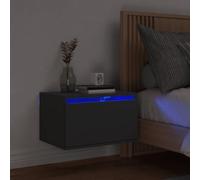 Homgoday Wall Mounted Bedside Table with Black LED Lights, Floating Side Table with Drawer, Side Cabinet Storage Bedside Table Hanging for Bedroom, Living Room, Office