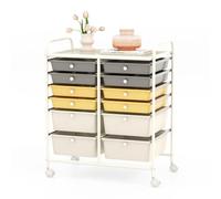 HOMGX 12 Drawer Rolling Storage Cart - Mobile with Lockable Wheels, Metal Shelf & 2 Drawer Sizes, Perfect for Scrapbooking, Office Use & Beauty Salons (Yellow)