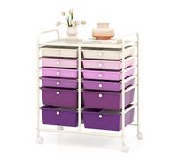 HOMGX 12 Drawer Rolling Storage Cart - Mobile with Lockable Wheels, Metal Shelf & 2 Sizes Drawers - Ideal Scrapbook, Office, School & Salon Storage Solution (Purple Gradient)