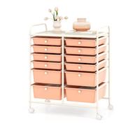 HOMGX 12-Drawer Rolling Storage Cart, Mobile with Lockable Wheels, Metal Shelf & Large/Small Drawers, Perfect for Office, School, Beauty Salon & Craft Storage (Peach)
