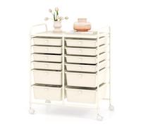 HOMGX 12-Drawer Rolling Storage Cart, Mobile with Lockable Wheels, Metal Shelves & Versatile Drawers - Ideal for Scrapbooking, Office, School & Salon (White)