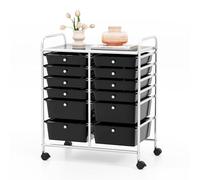 HOMGX 12-Drawer Rolling Storage Cart - Mobile with Metal Shelves, Lockable Wheels & 2 Drawer Sizes - Ideal for Scrapbooking, Office Supplies & Salon Use (Black)
