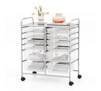 HOMGX 12-Drawer Rolling Storage Cart with Lockable Wheels, Mobile for Scrapbook, Office & Beauty Salon - Clear Metal Shelf & 2 Size Drawers for Easy nization