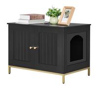 Homhedy Cat Litter Box Enclosure,Litter Box Furniture Hidden with Metal Frame,Cat Washroom Furniture,Cat House,Fit Most of Litter Box,Modern Style,Black and Gold