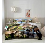 HOMHOMHA Double Duvet Cover Set - 3D Dinosaur Pattern Double Bedding for Boys - 200x200cm Bed Cover with 2 Pillowcases 50x75cm