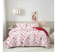 HOMHOMHA Double Duvet Cover Set -Red Christmas Festive Bedding Set - Holiday Themed Bed Cover for Double Bed- Bed cover 200x200cm with 2 Pillowcases 50x75 cm