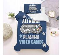 HOMHOMHA Gamer Bedding Kids Colourful Single Duvet Cover Set Gaming Gamepad Bedroom Decor For Teens/Boys Blue Single Bed 135X200cm Quilt Cover and 50x75cm Pillowcase