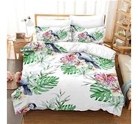 HOMHOMHA Palm Leaf Duvet Cover Set,Palm Leaf Toucan and Flowers Pattern Bedding Duvet Cover Zipper Closure Toucan Bedspread for Adults Bedroom,Simple Green White Plants Duvet Cover,King Size