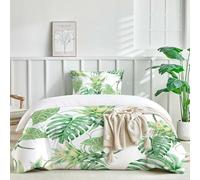 HOMHOMHA Palm Leaf Single Duvet Cover Set Green Bedding Set with Pillowcase for Kids Adults, Tropical Leaves Plants Single Bedding 2pc Bedspread Palm Leaf Bed Set,135X200cm