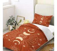 HOMHOMHA Single Duvet Cover Set Bedding - Mystic Sun & Moon Design -Burnt Orange & Rust Red Duvet 135x200cm+pillowcase 50x75cm - Ultra-Soft Microfiber for Adults/Teens