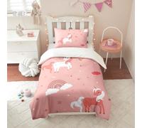 HOMHOMHA Unicorn Cot Bed Duvet Cover Set 120x150 cm - Pillowcase 40x60cm - Pink Print Kids Toddler Bedding, Soft Microfibre Nursery Set for Girls & Boys