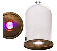 homia Smoking Gun Accessory LED lights Glass Dome 9" x 5.7" Lid Wooden Base - Glass Smoke infuser Cover Lid for Cocktail Smoker - Dome for Cold Smoke, Smoking Cloche for Drinks