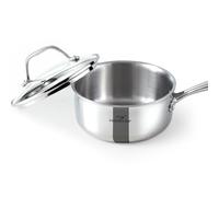 HOMICHEF 16 CM Whole-Clad 3-Ply Stainless Steel Saucepan Nickel Free - 1.4 litres Non Toxic Small Milk Pan with Glass Lid Coating Free