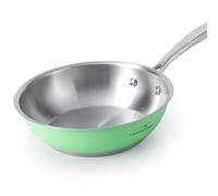HOMICHEF 24 CM Mint Green Nickel Free Stainless Steel Fry Pan - Non Toxic No Coating Flat Bottom Induction Skillet - Family Size Healthy Cooking Pan