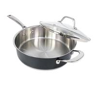 HOMICHEF 24 CM Navy Gray Nickel Free Stainless Steel Saute Pan Induction Oven Safe - Premium Matte Polished Non Toxic 2.37 L Deep Fry Pan with Glass Lid
