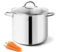 HOMICHEF 9.5L Nickel Free Stainless Steel Stock Pot with Glass Lid - Compact Healthy Cooking Pot (24.5cm), Mirror Polished Induction Stockpot - Non Toxic Soup Pot with Handle