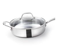 HOMICHEF Mirror Polished Nickel Free Stainless Steel 2.8 L Saute Pan with Glass Lid (No Toxic Non Coating, Whole-Clad 3-Ply) - 24 CM Deep Frying Pan Induction