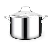 HOMICHEF Mirror Polished Nickel Free Stainless Steel 6.6 Liters Stockpot with Glass Lid (No Toxic Non Coating, Whole-Clad 3-Ply) - 24 CM Stock Pot Induction - Triply Stainless Steel Soup Pot