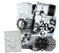 HOMICO 100PCS Black Lace Scrapbooking Supplies Kit Black and White Transparent Paper and Aesthetic Lace Stickers for Journaling Scrapbooking Junk Journal Cottagecore Gift Wrapping