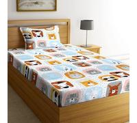 HOMICON Pure Cotton Animal Print 300 TC Flat Single Bedsheets for Summer Breathable | Wrinklefree (Size-60 X 90 Inch) with 1 Pillow Covers (Size-17 X 27 Inches | White