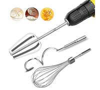 HOMICOZY 3-Piece Drill Electric Attachments Set, Stainless Steel Hand Mixer Beater, Whisk & Dough Hook, Dishwasher Safe, 7.5 inches