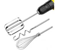 homicozy 3-Piece Stainless Steel Hand Mixer Attachment Set - Whisk, Dough Hook, Egg Beater for Drills - Dishwasher Safe, 9.8 Inch (Drill Not Included) (9.8inch)