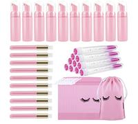 homicozy 40 Pcs Lash Shampoo Bottle Brushes Set, 10 Pcs Lash Shampoo Brushes, 10 Pcs Lash Brushes Tubes, 10 Pcs Eyelash Shampoo Dispensers, 10 Pcs Lash Aftercare Bag for Clients, Women,Girls (Pink)
