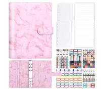 homicozy Budget Binder A5, 90 Pages PU Leather Travel Journal Notebook, Budget Planner Money Saving Wallet with Plastic Money Wallet Organiser, 6 Label Sticker, Cash Stuffing for Travel Diary(Pink)