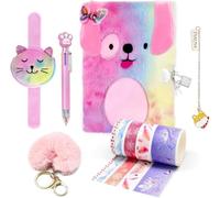 homicozy Diary for Girls with Lock and Keys, 10Pcs Fluffy Secret Notebooks for Writing and Drawing, 160 Pages A5 Journal with Pen, Stationery Set Valentines Gifts for 5-12 Year, Puppy