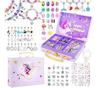 homicozy DIY Charm Bracelet Making Kit for Girls with A Unicorn Compartment Storage Box, Jewerly Making Kit Craft Beads, Necklace, Ring, Christmas Birthday Unicorn Gifts Toy for Girls 4-12