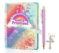 homicozy Prayer Diar for Women, Secret Christian Diary with Pink Cross and Glitter Ballpoint Pen, Coloring Shining Art Gift, Sparkling Rainbow Private Diary for Adults
