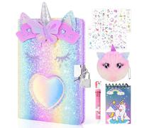 Homicozy Rainbow Diary for Girls, Unicorn Secret Diary with Lock for Kids, Notebook with Multi-Color Pen for Girls Age 7-14, Kids Journal with Plush Purse, 6pcs Stickers and Notepad, Unicorn Present