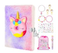 homicozy Secret Diary for Girls, 15 Pcs Kids Unicorn Notebook with Lock and Keys, 160 Pages Notebook Stationary Sets, Fluffy Lockable Journal Unicorn Gift for 6-12 Years Old Girls