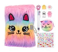 homicozy Secret Diary for Girls, 9Pcs Plush Journal Set with Lock and Key, 160 Pages A5 Private Notebook with Pen, 4 Silicone Toys, Fluffy Purse, Birthday Gifts Stationery for Girls 5 6 7 8 9 Year