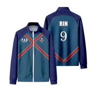Homidam Unisex Cosplay Anime Blue Lock Zip Coat Cosplay Stand Collar Jacket Zip-up Sweatshirt(Navy 9 Rin,XL)