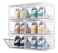 HOMIDEC 6 pcs Shoe Boxes, Shoe Storage Box Clear Plastic Stackable, Shoe Organizer Containers with Lids for Women/Men 34.5 x 27 x 19 cm