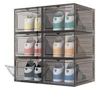 HOMIDEC 6 pcs Shoe Boxes, Shoe Storage Box Clear Plastic Stackable, Shoe Organizer Containers with Lids for Women/Men 34.5 x 27 x 19 cm10 Sections Hanging Shoe Pair Storage