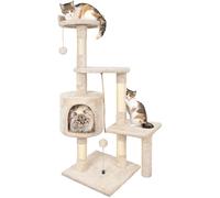 HOMIDEC Cat Tree, 112cm Cat Scratching Post for Indoor Cats, Multi-Level Stable Cats Tower with Sisal Scratching Posts, Plush Toy Balls, Cave, Sisal Rope for Kitten Pets Climbing and Relaxing, Beige