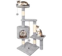 HOMIDEC Cat Tree, 112cm Cat Scratching Post for Indoor Cats, Multi-Level Stable Cats Tower with Sisal Scratching Posts, Plush Toy Balls, Cave, Sisal Rope for Kitten Climbing, Playing, Relaxing, Grey