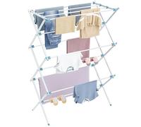 HOMIDEC Clothes Airer,3-Tier Foldable Clothes Horse,Clothes Drying Rack with 11 Thickened Poles Bearing Weight 20kg,Space Saving Clothes Dryer for Indoor Outdoor.White&Blue（73 * 37 * 115cm）