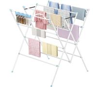 HOMIDEC Clothes Airer, Foldable Clothes Drying Rack with Sock Clips, Space Saving Clothes Horse, Stainless Steel Laundry Drying Rack Airer for Indoor Outdoor Use, Blue