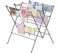 HOMIDEC Clothes Airer, Foldable Clothes Drying Rack with Sock Clips, Space Saving Clothes Horse, Stainless Steel Laundry Drying Rack Airer for Indoor Outdoor Use, Grey