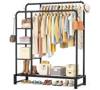 HOMIDEC Clothes Rail,Double Rail Clothes Rack with 4 Storage Shelves,Heavy Duty Metal Clothing Rail Supports to 80kg,Multifunctional Clothes Storage for Bedroom,Office,Shop(Black).