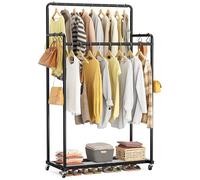 HOMIDEC Clothes Rail,Metal Clothes Rack with Hooks, Double Rads Heavy Duty Clothing Rail for Bedroom,Portable Clothing Rack Clothes Storage Shelf,Hold up to 80 kg,Blcak