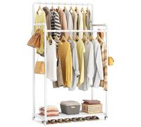 HOMIDEC Clothes Rail,Metal Clothes Rack with Hooks, Double Rads Heavy Duty Clothing Rail for Bedroom,Portable Clothing Rack Clothes Storage Shelf,Hold up to 80 kg,White