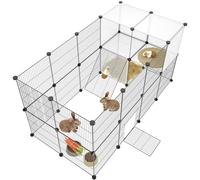 HOMIDEC Rabbit Run,Double Puppy Pen with Door,Encrypted Wire Mesh Cages 29 Panels Indoor/Outdoor DIY Metal Pet Fence for Puppy,Rabbit,Kitten,Hamster,Guinea Pig,Turtle,Hedgehog.Black(140x70x70CM)